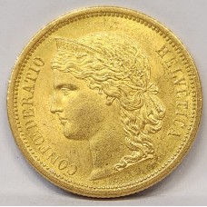 SWITZERLAND 1883 . TWENTY 20 FRANCS . GOLD COIN